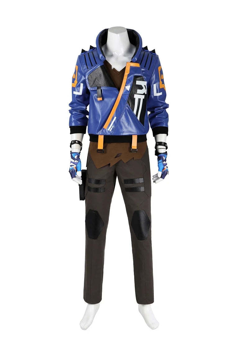 Valorant Yoru Cosplay Costume for Men - Full Set with Blue Jacket, Pants, and Mask-Astricos