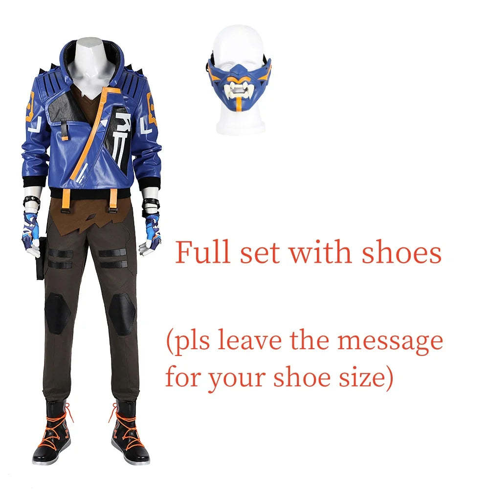 Valorant Yoru Cosplay Costume for Men - Full Set with Blue Jacket, Pants, and Mask-Astricos