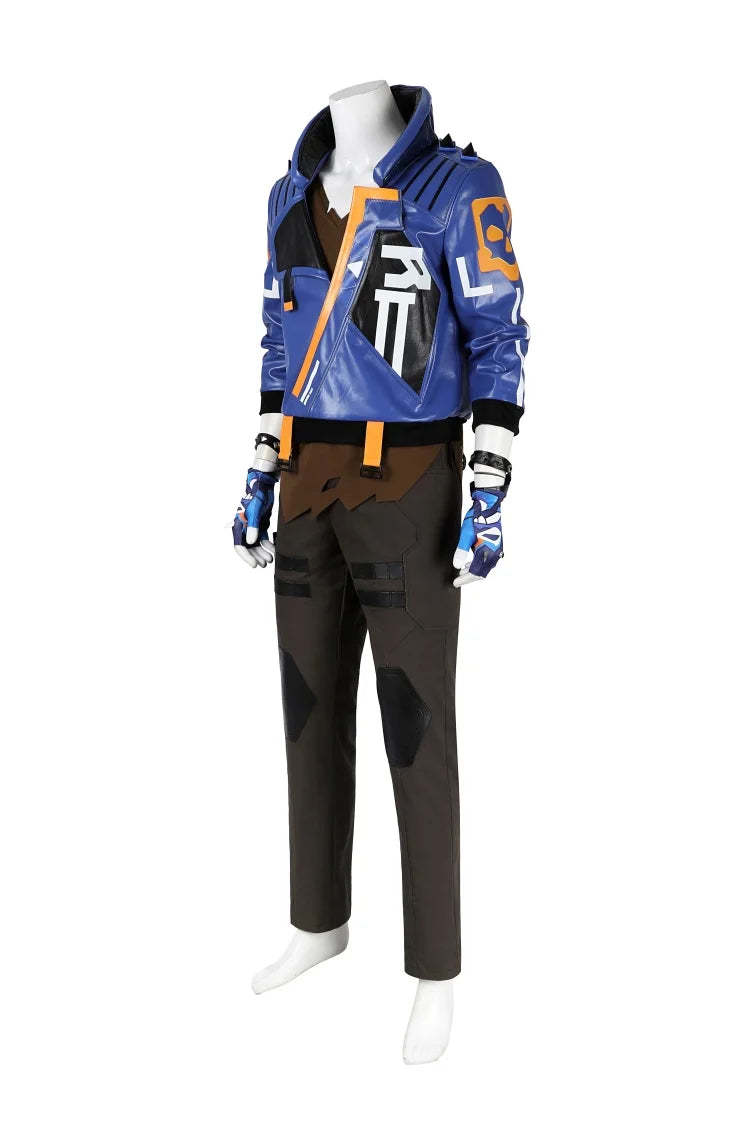 Valorant Yoru Cosplay Costume for Men - Full Set with Blue Jacket, Pants, and Mask-Astricos