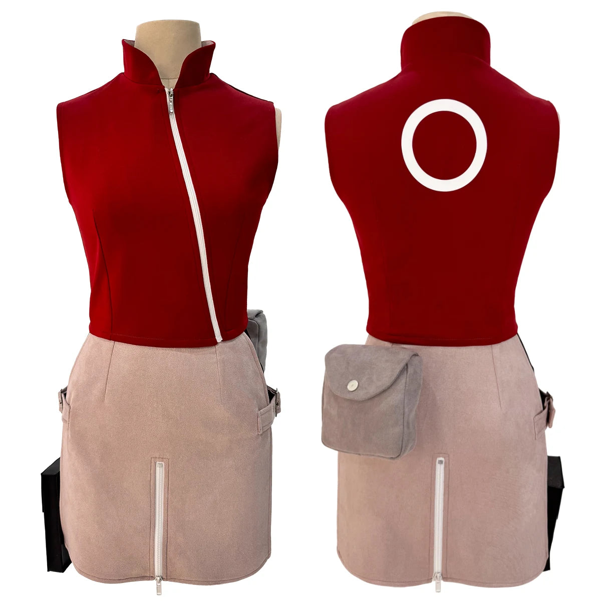 HOLOUN Anime Haruno Sakura Cosplay Costume - Top, Skirt, Shorts & Pouch Set for Halloween, Thanksgiving, Christmas-Astricos