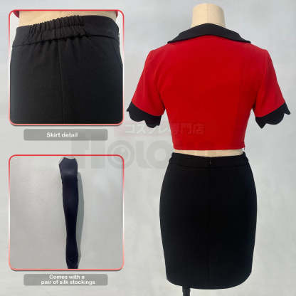 Haz Hotel Anime Vaggie Cosplay Costume with Wig, Top, Skirt, Long Silver Grey Rose Net Comb-Astricos