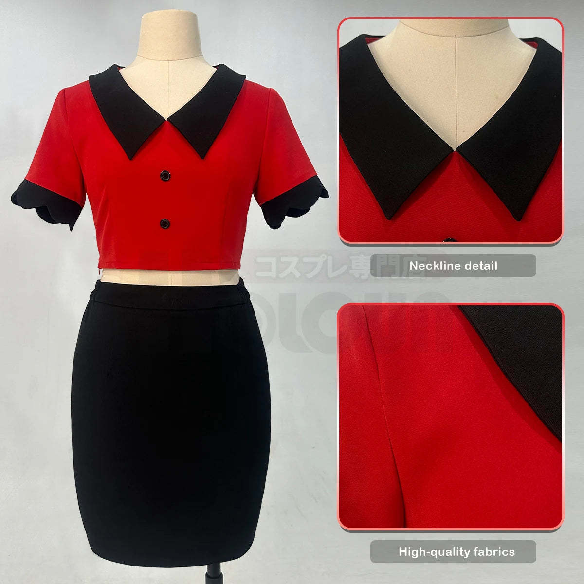 Haz Hotel Anime Vaggie Cosplay Costume with Wig, Top, Skirt, Long Silver Grey Rose Net Comb-Astricos