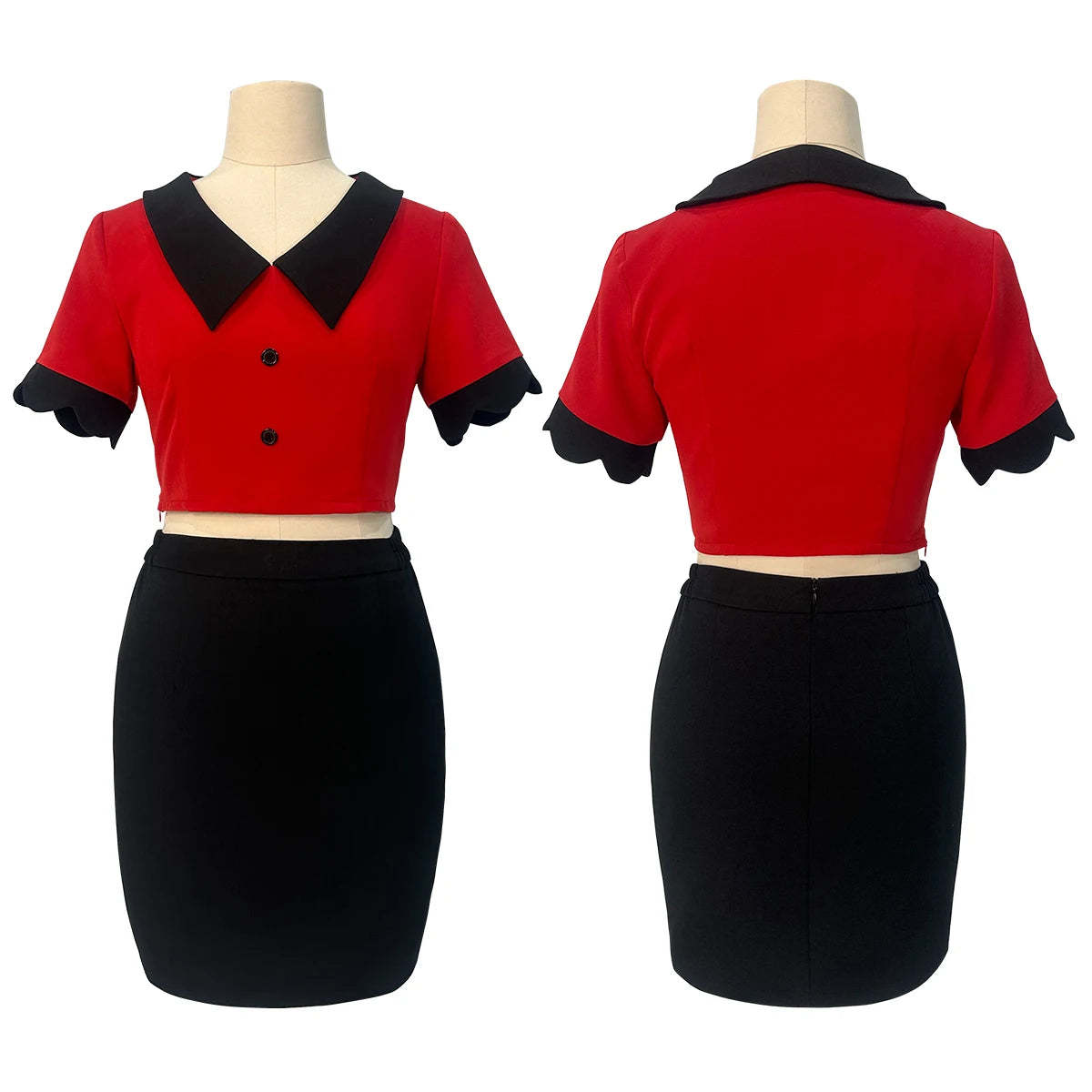 Haz Hotel Anime Vaggie Cosplay Costume with Wig, Top, Skirt, Long Silver Grey Rose Net Comb-Astricos