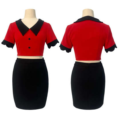 Haz Hotel Anime Vaggie Cosplay Costume with Wig, Top, Skirt, Long Silver Grey Rose Net Comb-Astricos