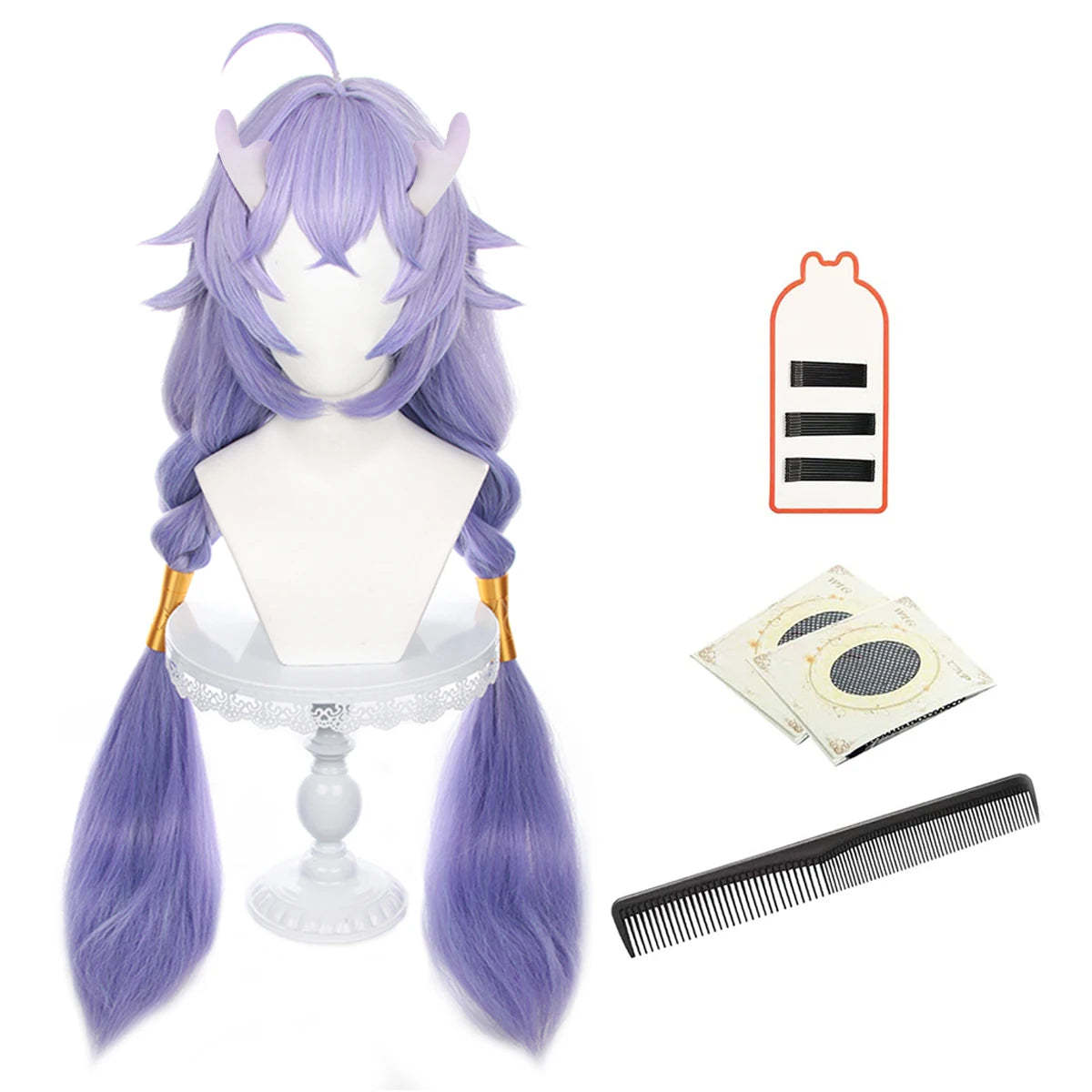 Honkai Star Rail Bailu Cosplay Wig with Horn Clip & Tail Fixer - Rose Net Heat Resistant Synthetic Fiber-Astricos