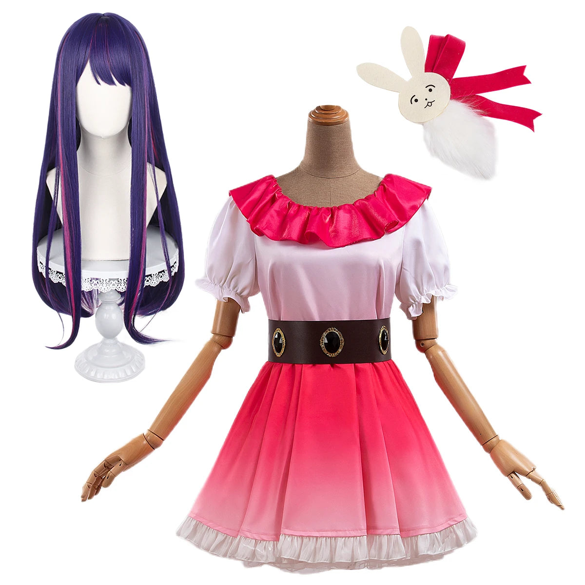 OSHI NO KO Anime Ai Hoshino Cosplay Costume - Gradient Pink Dress & Bunny Hairpin-Astricos