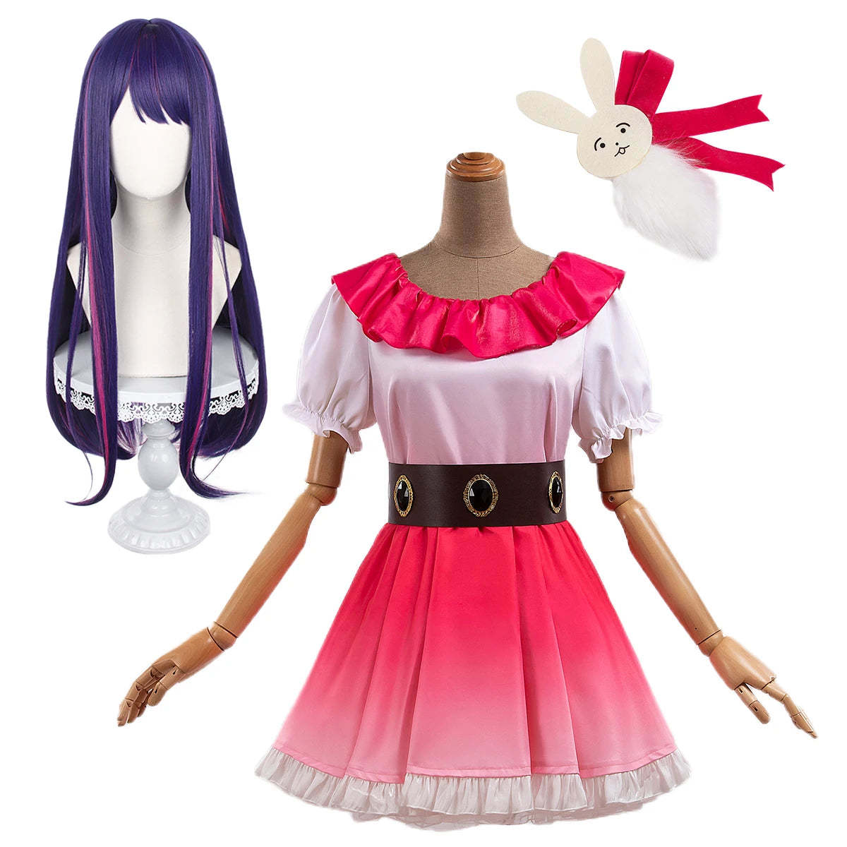 OSHI NO KO Anime Ai Hoshino Cosplay Costume - Gradient Pink Dress & Bunny Hairpin-Astricos