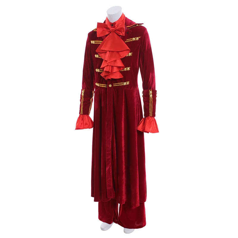 Medieval Renaissance Noble Prince Costume - Red Ruffle Shirt & Pants Set for Men-Astricos