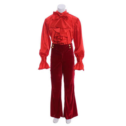 Medieval Renaissance Noble Prince Costume - Red Ruffle Shirt & Pants Set for Men-Astricos