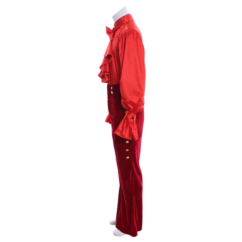 Medieval Renaissance Noble Prince Costume - Red Ruffle Shirt & Pants Set for Men-Astricos