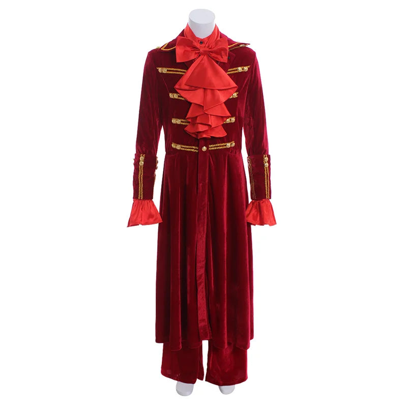 Medieval Renaissance Noble Prince Costume - Red Ruffle Shirt & Pants Set for Men-Astricos