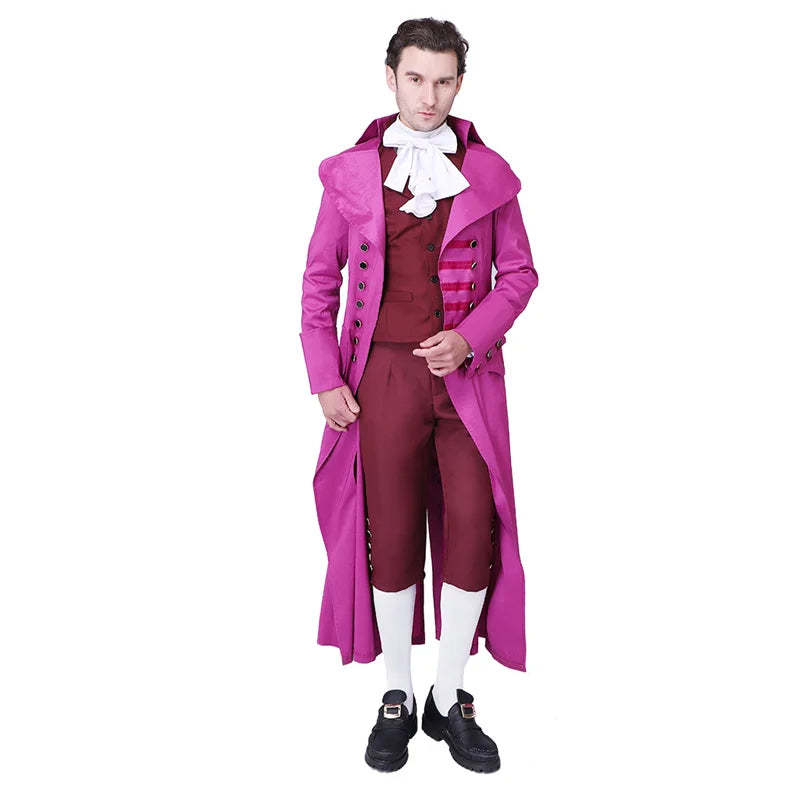 Medieval Retro Rose Red Men's Court Jacket & Pants Cosplay Costume | European Royal Uniform | Astricos-Astricos