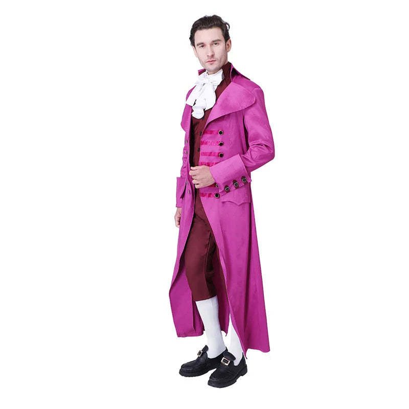 Medieval Retro Rose Red Men's Court Jacket & Pants Cosplay Costume | European Royal Uniform | Astricos-Astricos