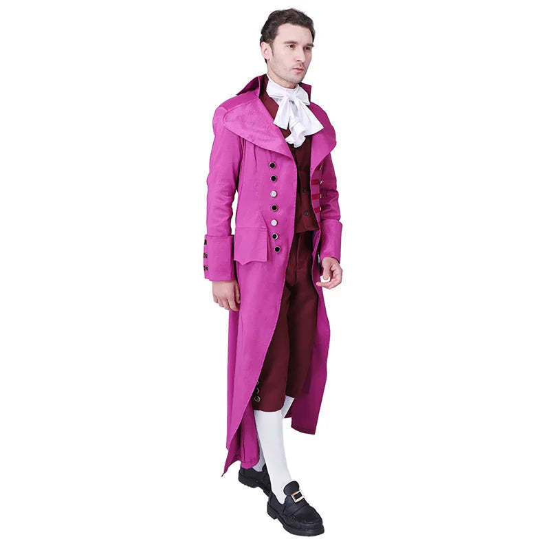 Medieval Retro Rose Red Men's Court Jacket & Pants Cosplay Costume | European Royal Uniform | Astricos-Astricos