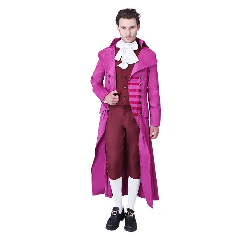 Medieval Retro Rose Red Men's Court Jacket & Pants Cosplay Costume | European Royal Uniform | Astricos-Astricos