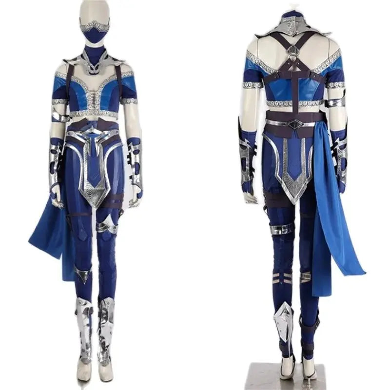 Sexy Mortal Kombat Kitana Cosplay Costume - Blue Top, Pants, Mask & Accessories-Astricos