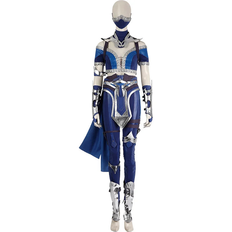 Sexy Mortal Kombat Kitana Cosplay Costume - Blue Top, Pants, Mask & Accessories-Astricos