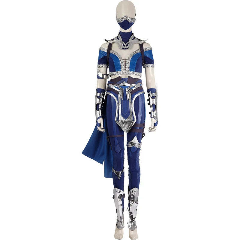 Sexy Mortal Kombat Kitana Cosplay Costume - Blue Top, Pants, Mask & Accessories-Astricos