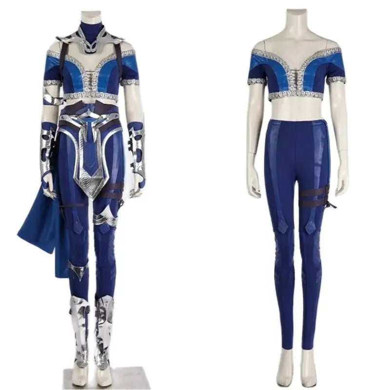 Sexy Mortal Kombat Kitana Cosplay Costume - Blue Top, Pants, Mask & Accessories-Astricos