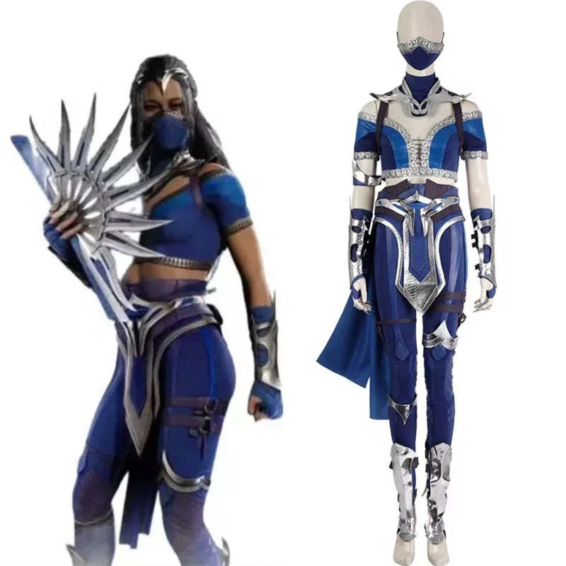Sexy Mortal Kombat Kitana Cosplay Costume - Blue Top, Pants, Mask & Accessories-Astricos