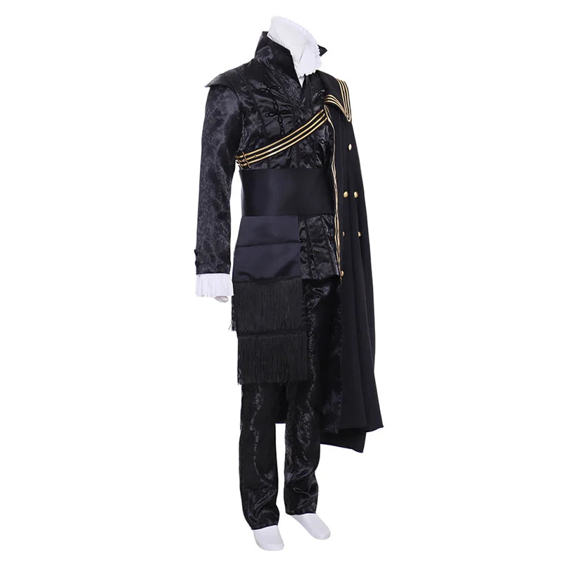 Queen Elizabeth Tudor Black Medieval Cosplay Outfit with Cape | Renaissance Men’s Vintage Costume | Astricos-Astricos