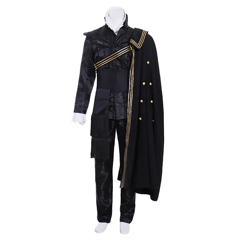 Queen Elizabeth Tudor Black Medieval Cosplay Outfit with Cape | Renaissance Men’s Vintage Costume | Astricos-Astricos