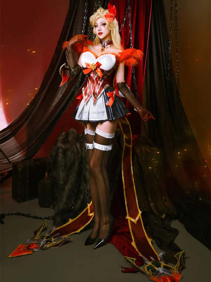 LOL Western Magic Shadow Evelynn Cosplay Costume - High Noon Evelynn Orange Dress for Women-Astricos