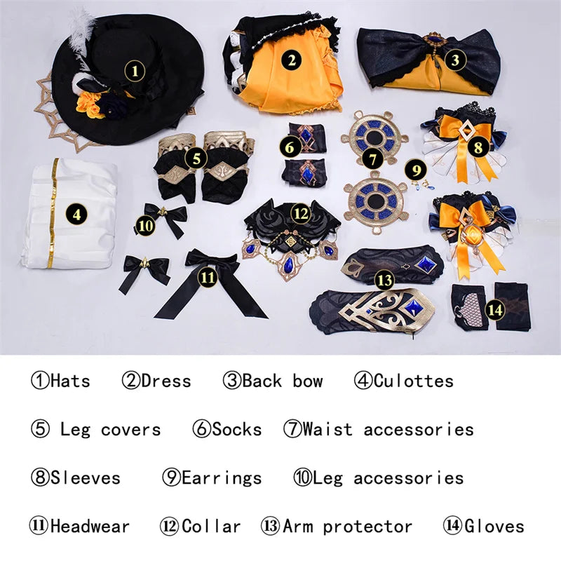 Genshin Impact Fontaine Navia Cosplay Costume - Spina di Rosula Steampunk Dress with Hat-Astricos