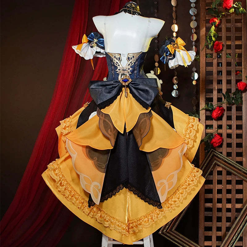 Genshin Impact Fontaine Navia Cosplay Costume - Spina di Rosula Steampunk Dress with Hat-Astricos