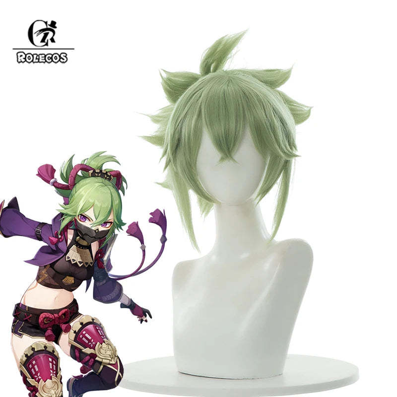 Genshin Impact Kuki Shinobu Green Straight Cosplay Wig – 40cm Heat Resistant-Astricos