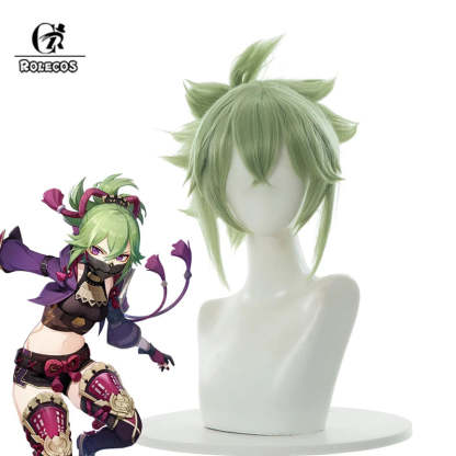 Genshin Impact Kuki Shinobu Green Straight Cosplay Wig – 40cm Heat Resistant-Astricos