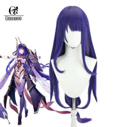 Genshin Impact Raiden Shogun Cosplay Wig - 110cm Purple Straight Baal Wig Heat Resistant-Astricos