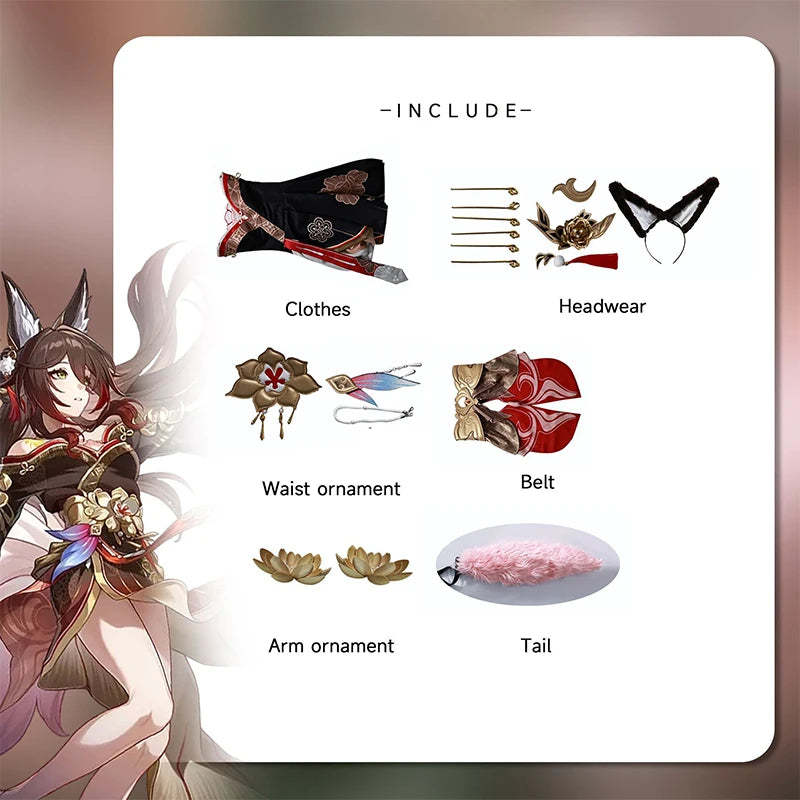 Honkai Star Rail Fugue Tingyun Cosplay Costume - Ancient Style Fox Tails Women's Dress for Halloween-Astricos