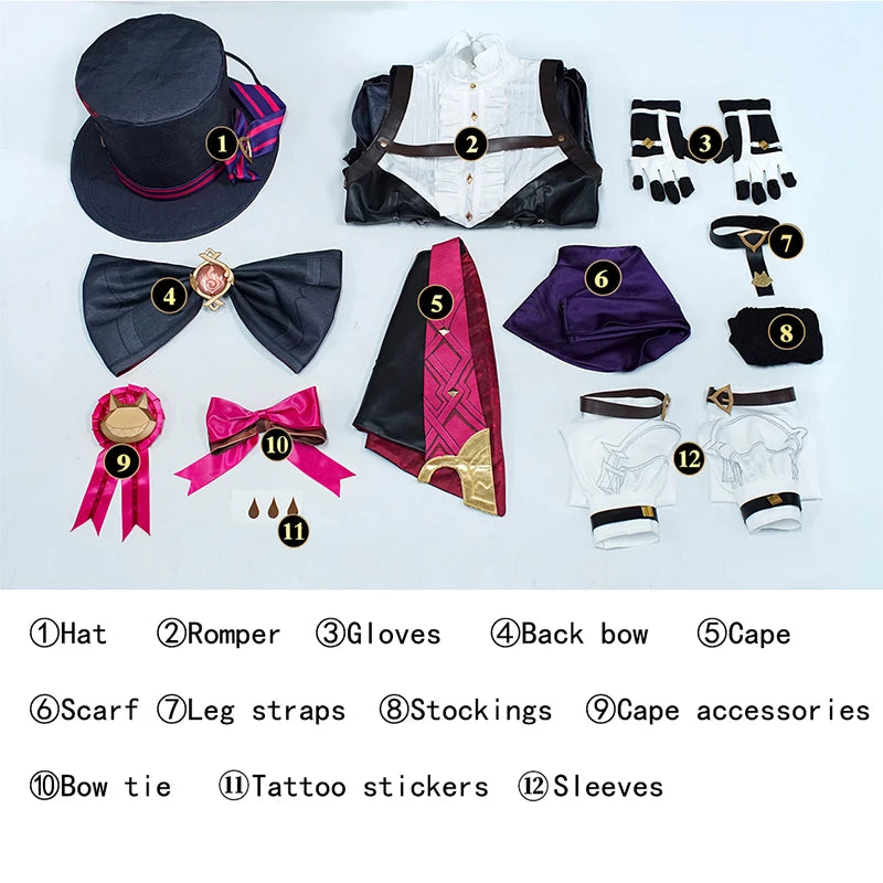 Genshin Impact Twins Lyney Magic Hat Trick Cosplay Costume for Women - Halloween & Cosplay Outfit-Astricos