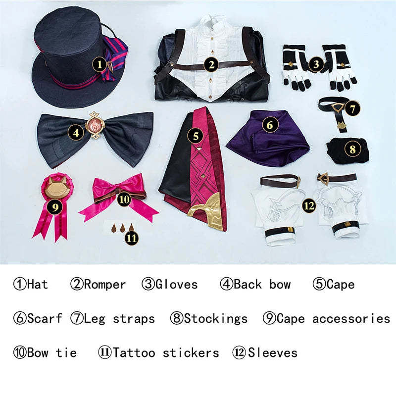 Genshin Impact Twins Lyney Magic Hat Trick Cosplay Costume for Women - Halloween & Cosplay Outfit-Astricos