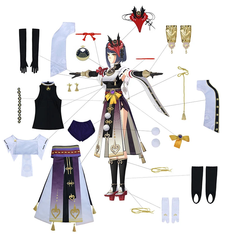 Kujou Sara Cosplay Costume - Genshin Impact Sara Dress Outfit for Women, Halloween Full Set-Astricos