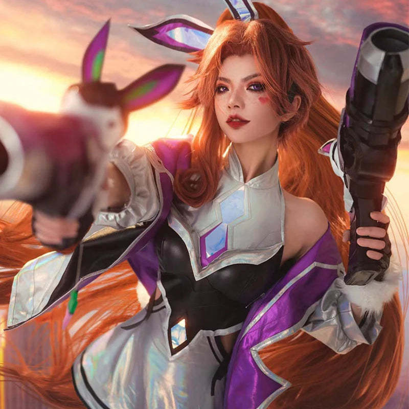 Sexy LOL Battle Bunny Miss Fortune Cosplay Costume - Women's Game Dress with Stockings-Astricos