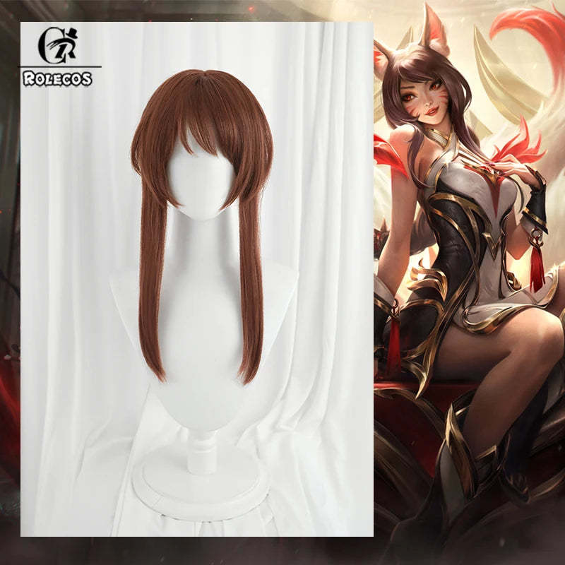 LOL Risen Legend Ahri Cosplay Wig - 65cm Brown Braided Heat Resistant Synthetic Hair for Women-Astricos