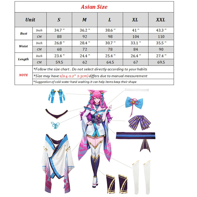 Spirit Blossom Ahri Cosplay Costume Full Set with Wig - LOL Inspired Kimono Outfit-Astricos