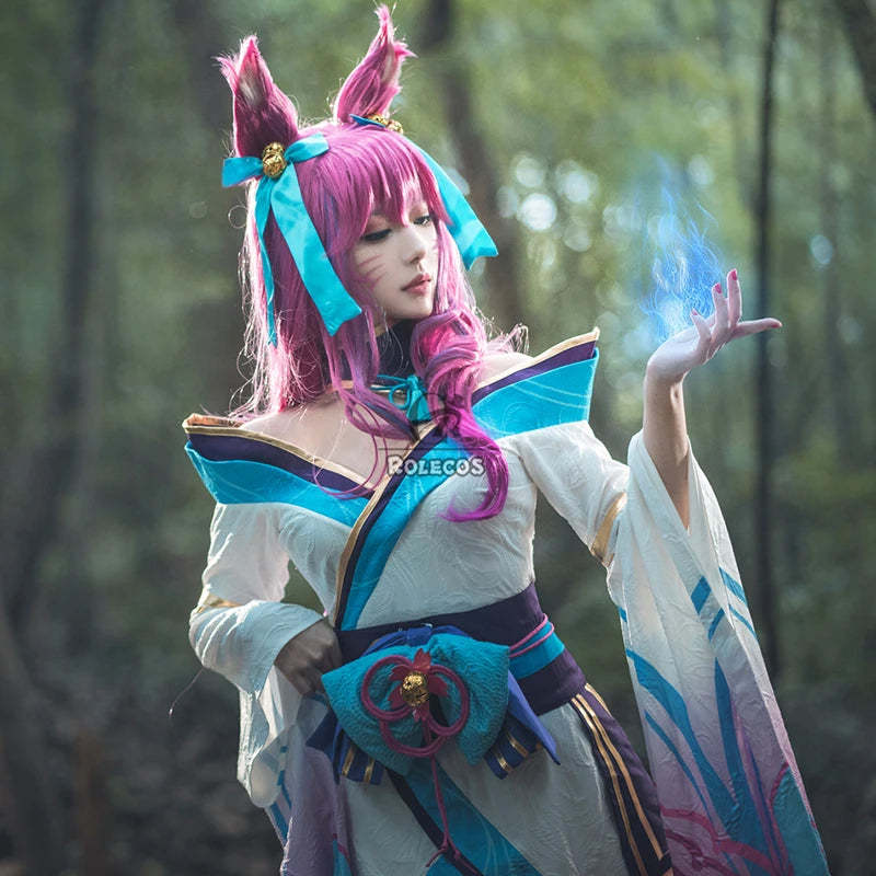Spirit Blossom Ahri Cosplay Costume Full Set with Wig - LOL Inspired Kimono Outfit-Astricos