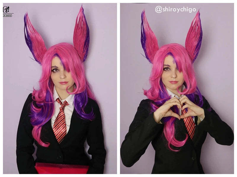 LOL Star Guardian Xayah Cosplay Wig - 65cm Long Pink Purple Rebel Wigs with Ears & Heat Resistant-Astricos