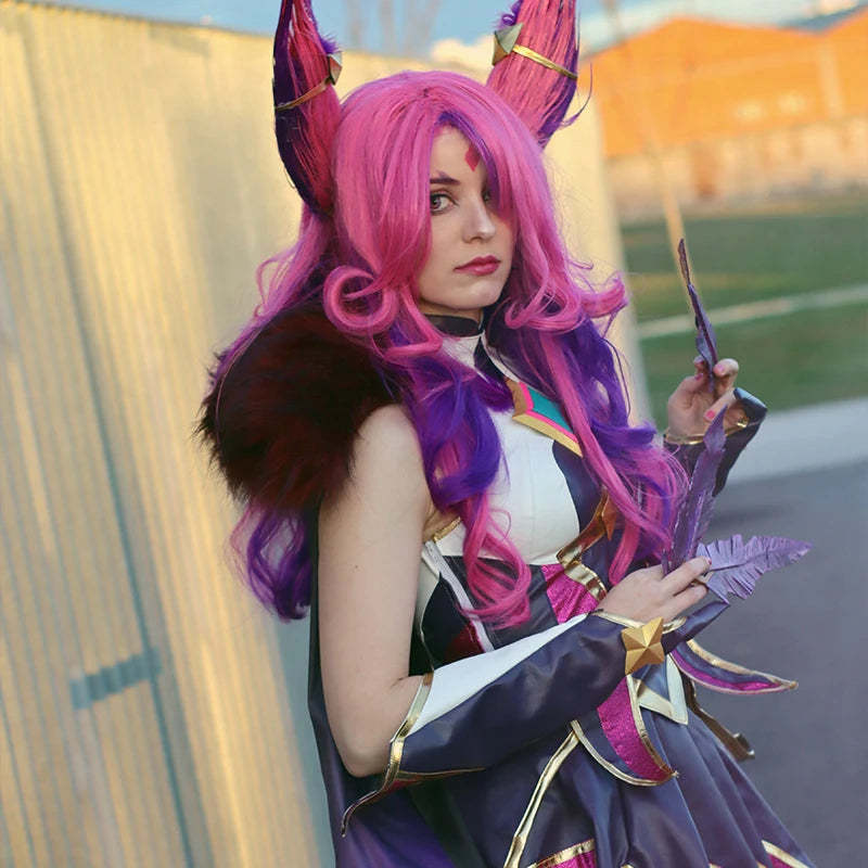 LOL Star Guardian Xayah Cosplay Wig - 65cm Long Pink Purple Rebel Wigs with Ears & Heat Resistant-Astricos