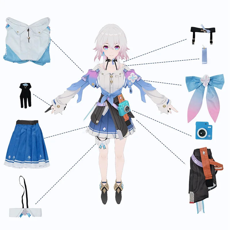 March 7th Honkai Star Rail Cosplay Costume - Cute Blue Women Dress for Halloween & Carnival-Astricos