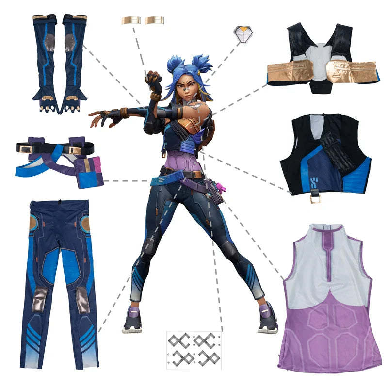 Valorant Neon Cosplay Costume - Blue Women Combat Uniform for Halloween & Parties-Astricos