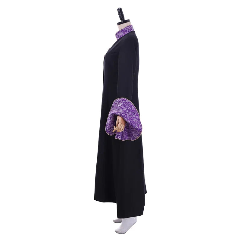 Medieval Priestess Robe Costume - Women’s Black Clergy Cassock with Trumpet Sleeves & Cloak | Astricos-Astricos