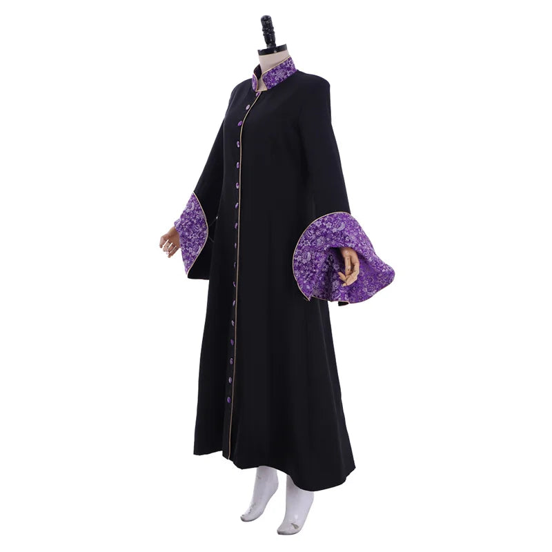 Medieval Priestess Robe Costume - Women’s Black Clergy Cassock with Trumpet Sleeves & Cloak | Astricos-Astricos
