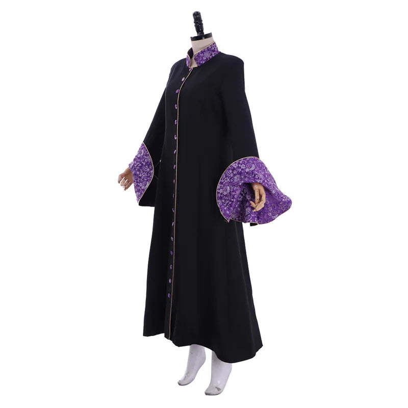 Medieval Priestess Robe Costume - Women’s Black Clergy Cassock with Trumpet Sleeves & Cloak | Astricos-Astricos