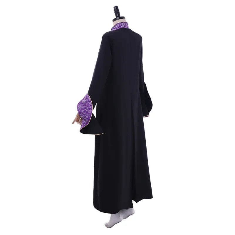 Medieval Priestess Robe Costume - Women’s Black Clergy Cassock with Trumpet Sleeves & Cloak | Astricos-Astricos