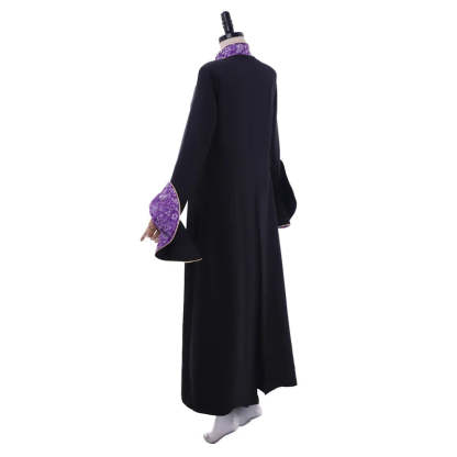Medieval Priestess Robe Costume - Women’s Black Clergy Cassock with Trumpet Sleeves & Cloak | Astricos-Astricos