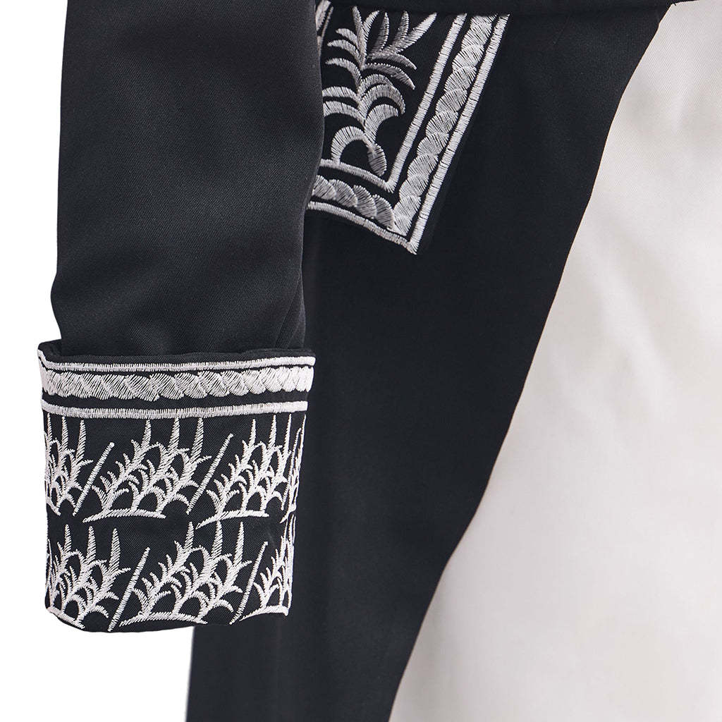 Men's Court Prince Medieval Cosplay Costume - Black & Silver Trim Tuxedo Set